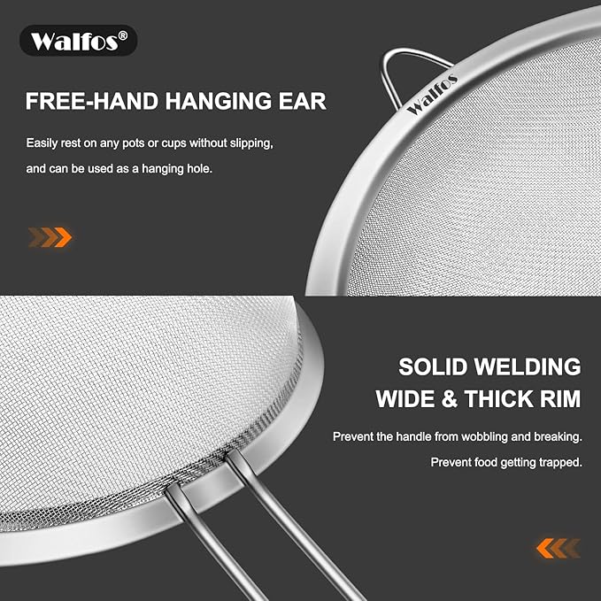 Walfos Small Fine Mesh Strainer for Cocktail & Tea, Mini Stainless Steel Sieve with Handle, 3.15 Inch Metal Strainers for Juicing, Coffee, Drinks, Tea Herbs