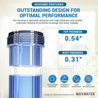 Max Water Whole House 20" x4.5" Purple Clear WH Water Filter Housing 1 inch Inlet/Outlet Ports with Pressure Gauge Wrench and Bracket (4 Housing + 2 Pressure Gauge)