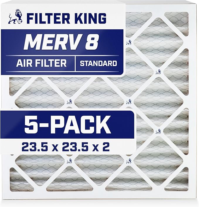 Filter King 23.5x23.5x2 Air Filter | 5-PACK | MERV 8 HVAC Pleated A/C Furnace Filters | MADE IN USA | Actual Size: 23.5 x 23.5 x 1.75"