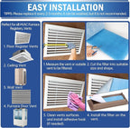 UBeesize Air Vent Filters, 140" x 12" Cut to Size Air Filter Material (60+ Filters), MERV 8 Triple Vent Filter Kit for Home Floor, Grilles, Ceiling, HVAC Furnace Vents, With 48PCs Adhesive Hook Tape