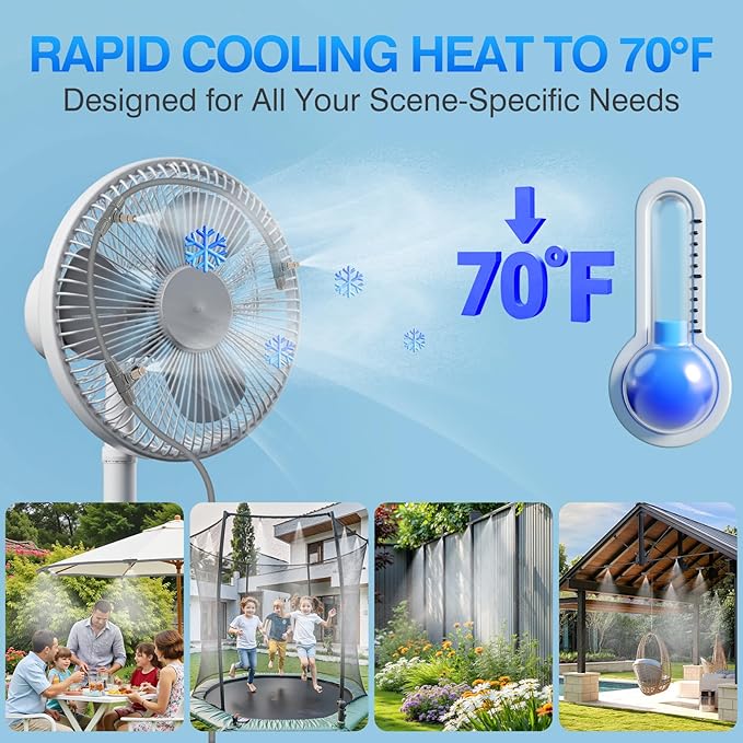 25FT Misters for Outside Patio - 6 Mist Brass Nozzles & 3/4'' Adapter, Water Misters for Cooling Outdoor, Easy to Install, Misting System for Patio, Pool, Garden, Waterpark, Trampoline, Greenhouse