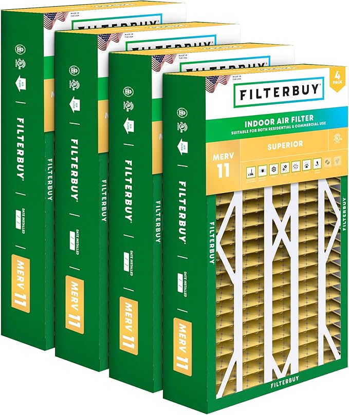 Filterbuy 16x28x6 Air Filter MERV 11 Superior Pet & Allergy Defense (4-Pack), Pleated HVAC AC Furnace Filters for AprilAire Space-Gard 401, 2400, & Lennox (Actual Size: 15.50 x 26.88 x 6.00)