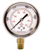 2-1/2" Oil Filled Pressure Gauge - Stainless Steel Case, Brass, 1/4" NPT, Lower Mount Connection, 0-5,000PSI