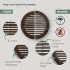 Vent Systems 4" Inch (Opening Dimensions) - Pack of 10 - Brown Soffit Vent Cover - Plastic Round Air Vent Grille - Built-in Mesh Screen - HVAC Register Louver for Bathroom, Home, Kitchen