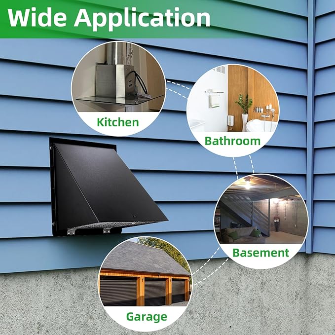 6 Inch Hooded Wall Vent with Screen and Damper,6 Inch Wall Exhaust Vent Cover Dryer Ventilation Cap Exterior for Kitchen Range Hood Air Exhaust,External Extractor w/Non Return Flap,Galvanized Steel