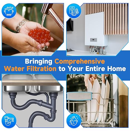 PUREPLUS 2-Stage Whole House Water Filtration System, Reduces Iron, Manganese, Chlorine & Odor, 10" x 4.5" Blue Housings, 1" Inlet/Outlet, RFN Iron & Certified CTO Carbon Filters