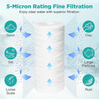 SimPure 5 Micron 10" x 4.5" String Wound Sediment Water Filter Cartridge for Well Water, Whole House Replacement Filter for Housing DB10P DB10C (10 Pack)