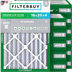 Filterbuy 16x20x4 Air Filter MERV 8 Essential Dust & Allergy Defense (12-Pack), Electrostatic Pleated HVAC AC Furnace Filters Replacement, Made in USA (Actual Size: 15.50 x 19.50 x 3.63)