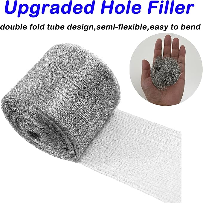 Wire Mesh for Mice Control 5IN X 53Ft,Hole Fill Fabric,Upgraded Stainless Steel Wire Mesh Roll, Weep Holes Covers, Flexible Stretchy Fabric for Garden House and DIY, Rodent Barrier