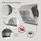 Vent Systems 8" Inch Exhaust Vent Cover with Rubber Gasket - Stainless Steel - Robust Weatherproof Outdoor Air Exhaust Box - Duct or Surface Mounting - Rain and Snow Protection