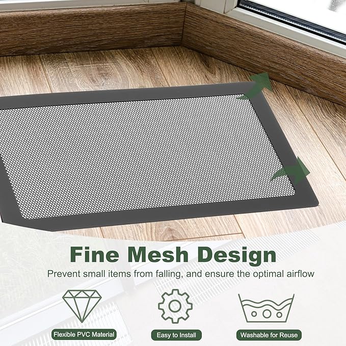 YOKIVE 6 Pcs Magnetic Floor Vent Covers, Floor Register Cover PVC Mesh Air Vent Screen Filters, Great for Home Floor, Wall, Ceiling, Catch Debris Hair Dust (Black, 14-Inch x 2-Inch)