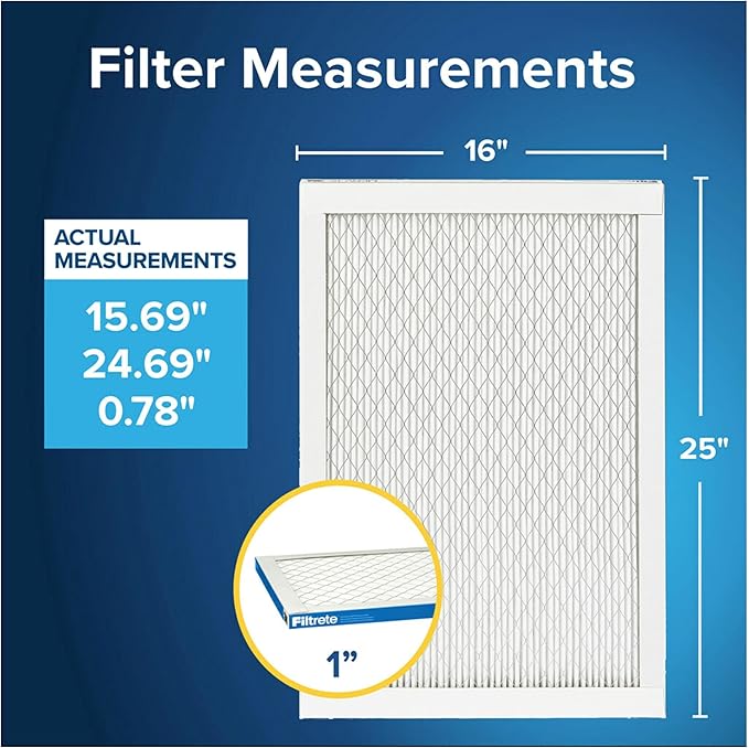 Filtrete 16x25x1 AC Furnace Air Filter, MERV 13, MPR 1900, Premium Allergen, Bacteria & Virus Filter, 3-Month Pleated 1-Inch Electrostatic Air Cleaning Filter, 4-Pack (Actual Size 15.69x24.69x0.78)