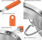 U-Taste Small Fine Mesh Strainer: 18/8 Stainless Steel 3.35in 30 Mesh Kitchen Food Sieve with Sturdy Riveted Silicone Handle, Heavy Duty Deep Handheld Metal Colander for Tea, Juice (Orange)
