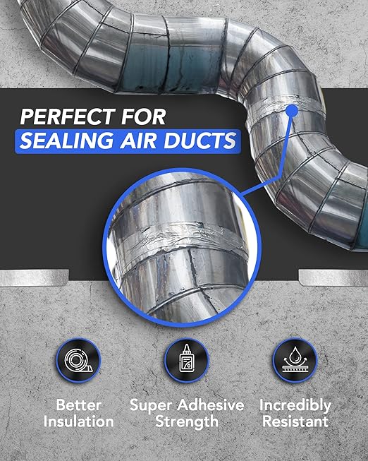 TapePlus Aluminum Foil Tape - HVAC & Ductwork Sealing with HVAC Tape - Metal Ductwork Insulation & Moisture Protection - Heat-Resistant Performance to 250°F - 2 in x 70 yd, Pack of 1, Silver