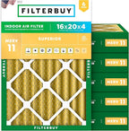 Filterbuy 16x20x4 Air Filter MERV 11 Superior Pet & Allergy Defense (6-Pack), Electrostatic Pleated HVAC AC Furnace Filters Replacement, Made in USA (Actual Size: 15.50 x 19.50 x 3.63)