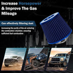 Universal Clamp-On Air Intake Filter, High Performance, Washable Filter, Replacement Air Filter, Flange Diameter 3inch/76mm (Blue)