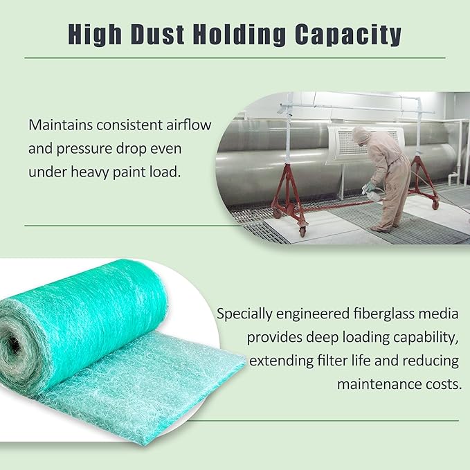 Fiberglass Paint Booth Filter Roll for Spray Booth 15-Gram Green 300ft (20.5" x 300ft)