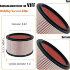VJFF Replacement Fine Dust Filter Fits Vacmaster VFB511B 0201 Beast/ VWMB508 0101/ VF408/ VF409/ Professional VF410P, Replaces Vacmaster VJFF Filter with 4x Foam Sleeve-2 Pack