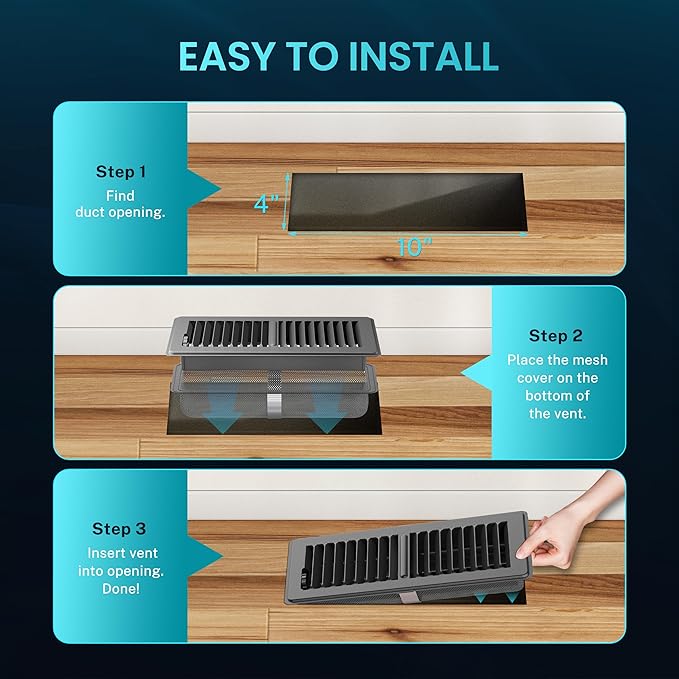Floor Register 4 x 10 Inch, HG Power Heavy Duty Floor Vent Covers for Home with Screen Net, Adjust Metal Rust Proof Finish Air Vent for Kitchen, Heat, Office