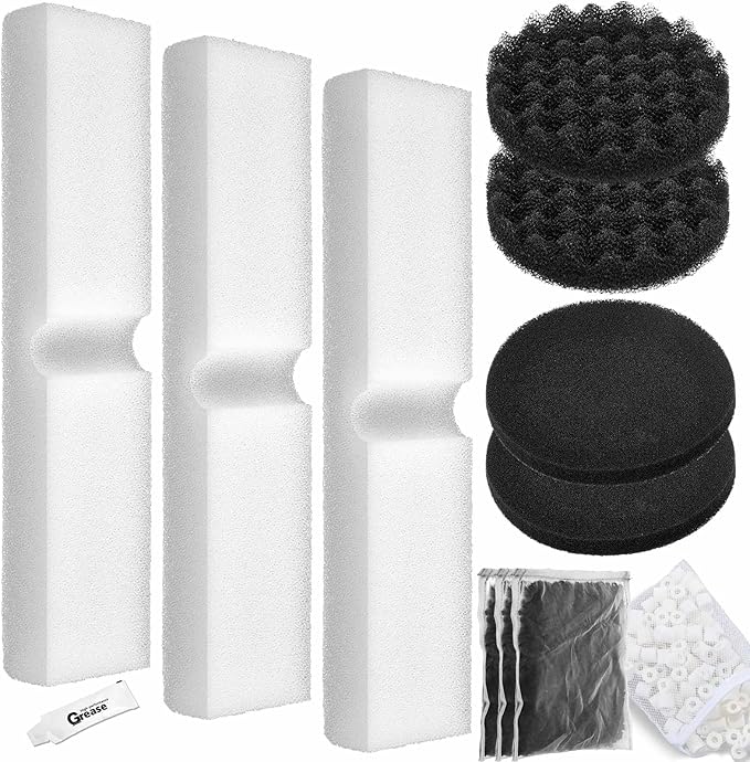 24 Pcs Aquarium Filter Media Kit Compatible with Fluval Fx4/Fx5/Fx6 Filters, 4 Bio-Sponge Pads, 6 Bio-Sponge Block, 6 Activated Carbon, 4 Carbon Foam Pad, 2 Silicone Lube, 2 Ceramic Rings
