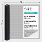 304 Stainless Steel Mesh Window Screen Roll,35IN x 10FT Black Metal Window Screen Replacement,Window Screen Mesh for Window,Door,Patio,Pet,Vent,Filter,Porch,Cage and DIY Project (22 Mesh)