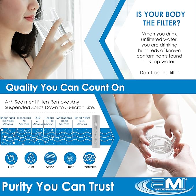 APPLIED MEMBRANES INC. Whole House Water Filter Replacement Filter Cartridge Set | 2 Stage 4.5” x 10” Sediment and Carbon Block Filters | Fits 10-inch Housings