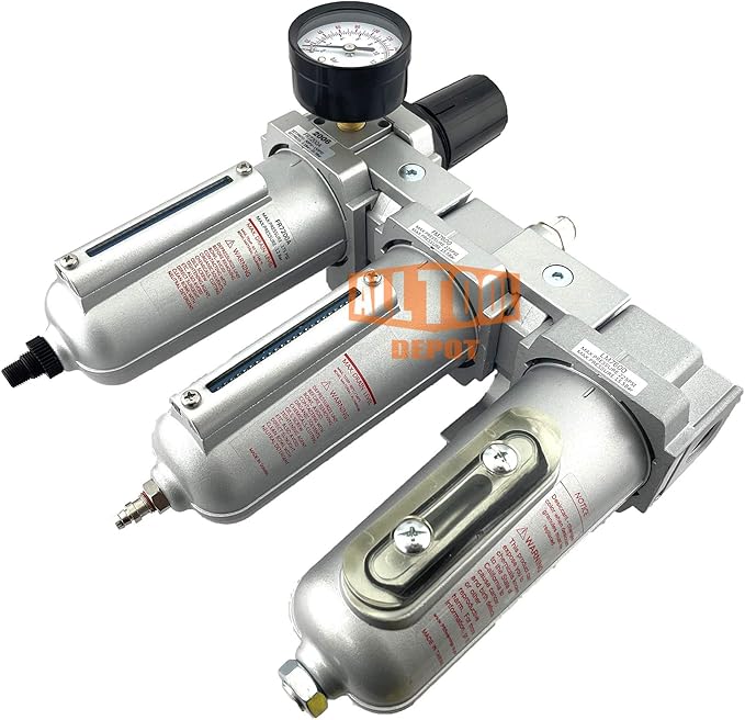 1/2" NPT HEAVY DUTY Industrial Grade Filter Regulator Coalescing Desiccant Dryer System For Compressed Air Lines, Metal Bowls, Great For Paint Spray And Plasma Cutter (AUTO DRAIN)