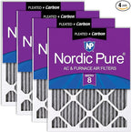 Nordic Pure 25x25x1 (Actual Size: 24 1/2 x 24 1/2 x 3/4) Furnace Air Filters MERV 8 Pleated Plus Carbon 4 Pack