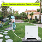 Pond, Water Garden Weatherproof Outdoor Cabinet Enclosure for Pond Aerator, Air Pump 20”W×15”D×19”H with pre-drilled knockouts, 110V Cooling Fan and pre-wired outlet included