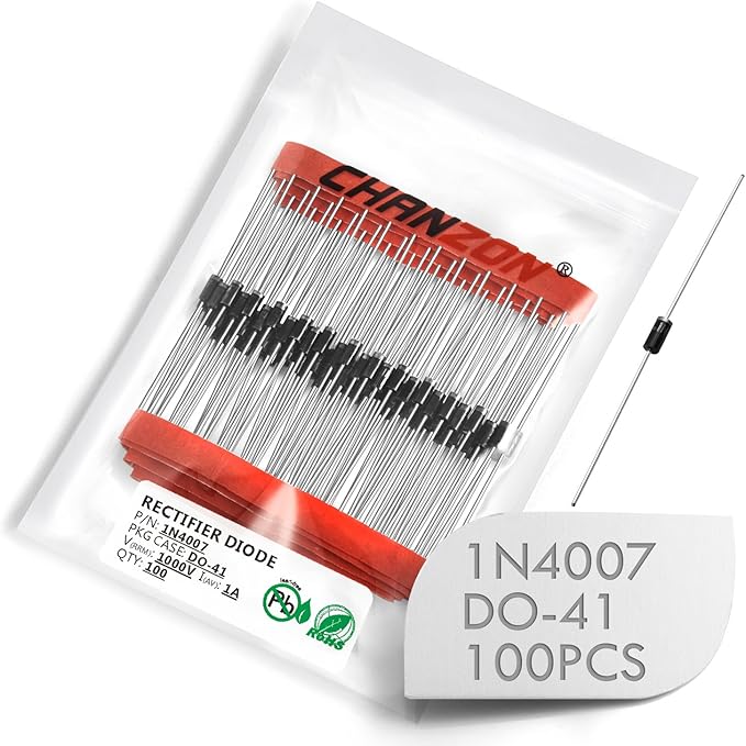 Chanzon 1N4007 Rectifier Diode 1A 1000V DO-41 (DO-204AL) Axial 4007 IN4007 1 Amp 1000 Volt Electronic Silicon Diodes (Pack of 100 Pieces)