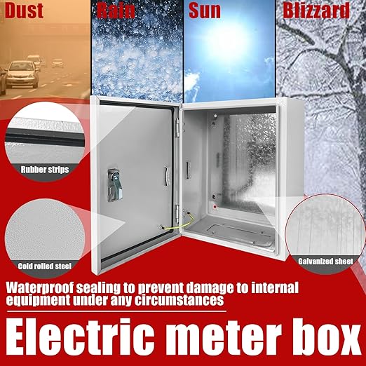 Electrical Box 20 x 16 x 8 Inch Indoor Outdoor Electrical Enclosure Box Steel Junction Box Wall Mounted Universal Electrical Project Box with Safety Locks and Mounting Plates