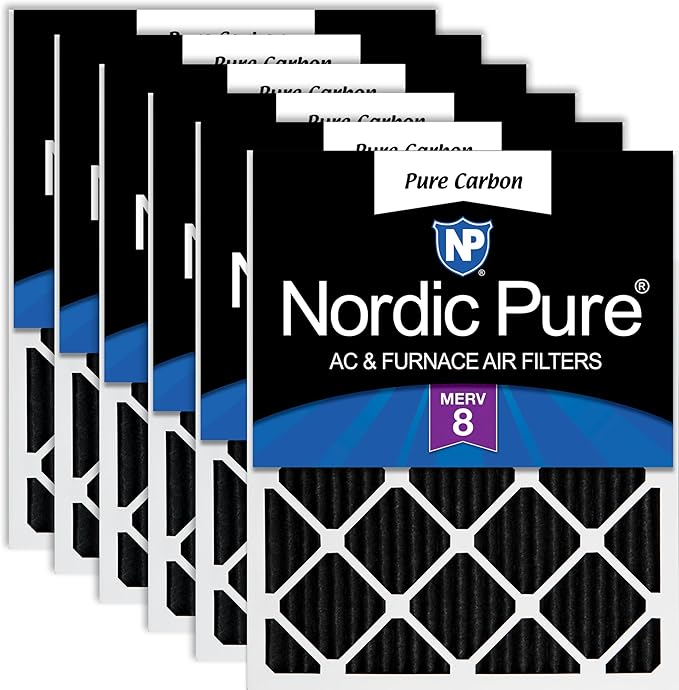 Nordic Pure 12x24x1 (Actual Size: 11 1/2 x 23 1/2 x 3/4) Pure Carbon Pleated Odor Reduction Furnace Air Filters 6 Pack
