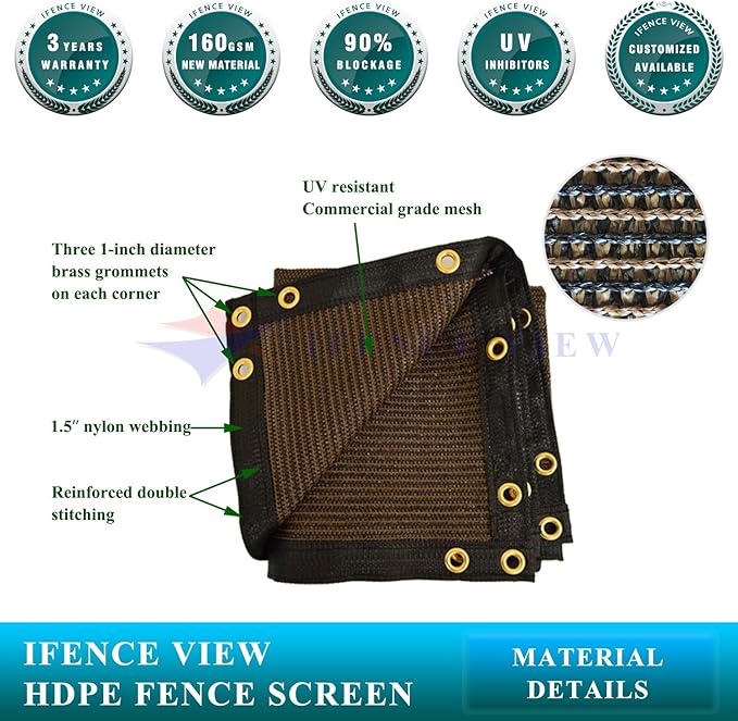 Ifenceview 6'x1' to 6'x100' Brown Shade Cloth Panels Fence Privacy Screen Fabric Mesh Net for Construction Site Yard Driveway Garden Railing Pool Balcony Canopy Awning 160 GSM (6' x 95')