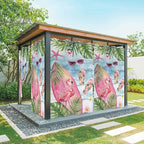 Summer Flamingbirds Outdoor Curtains for Patio Palm Leaves Plumeria Wood Waterproof Outside Curtains with Grommet Top Weatherproof Curtain for Cabana Pergola Gazebo, 2 Pack, 54" W x 108" L