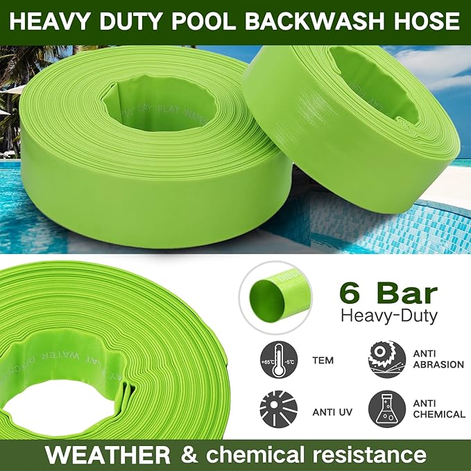 Eastrans 1-1/2'' x 50 FT Pool Backwash Hose with 2 Hose Clamps,Extra Heavy Duty Discharge Hose,Drain Hose for Swimming Pool,Super wear-resistant,weather blast,green