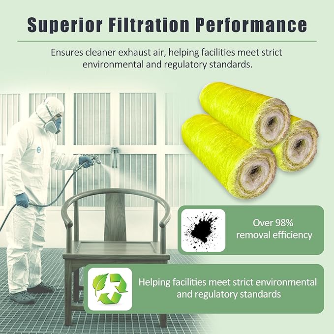 Fiberglass Paint Booth Filter Roll, for Spray Booth 22-Gram Yellow 200ft (48" x 200ft)