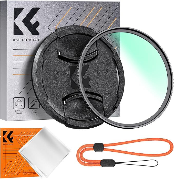 K&F CONCEPT 62mm MC UV Lens Protection Filter with Lens Cap Cleaning Cloth Optical Glass Ultra Slim 18 Multi-Layer Coatings Camera Lens UV Filter (K-Series)