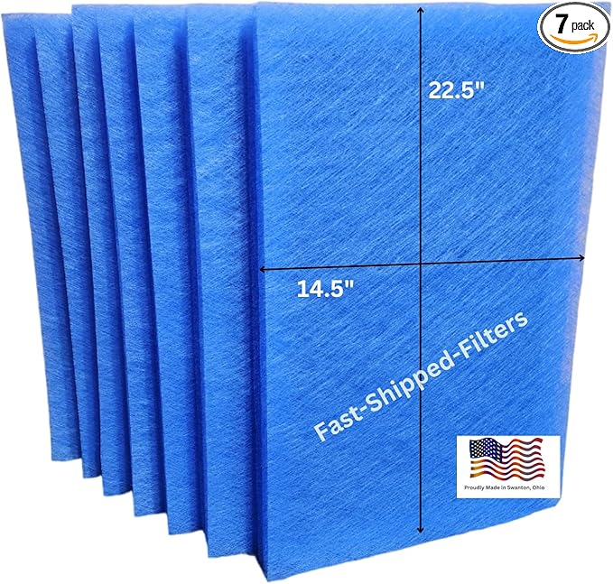 Fast-Shipped-Filters 7 Pack 16x25 Replacement Filter Pads Compatible with MicroPower Guard One Hour Air Cleaner Refill Blue (7, Blue, 16x25)