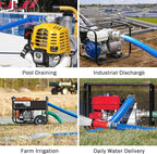 DAVCO 2" ID × 50 ft PVC Lay Flat Discharge Hose, Heavy Duty Reinforced Blue Pool Backwash Hoses For Swimming Drain Pools, with Aluminum Camlock C and E Fittings, Cam Lock Fitting Type A included