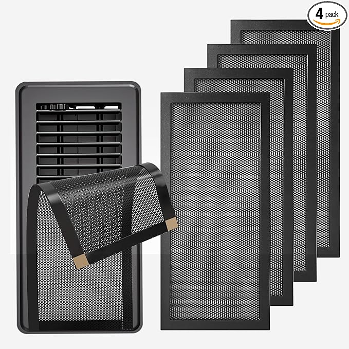 4-Pack 5"x13" Powerful Magnetic Vent Covers - Super Strong Neodymium Magnets, No Slip & No Drill Needed - Secure Fit for Floor/Wall/Ceiling Registers - Durable Air Vent Screen (Black, 5x13)