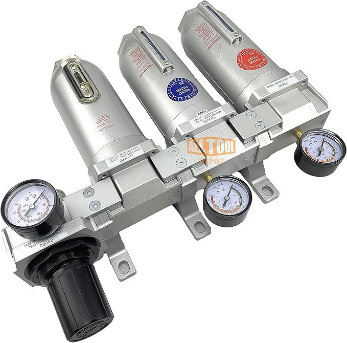 1" NPT SUPER DUTY Industrial Grade 4 Stages Filter Coalescing Desiccant Dryer Regulator System For Compressed Air Lines, Metal Bowls, Great For Paint Spray And Plasma Cutter (MANUAL DRAIN)
