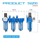 NANPU Zinc Alloy 3 Stage Air System - Particulate Filter, Coalescing Filter, Desiccant Dryer & Air Regulator, Poly Bowl, Manual Drain, Mid Flow, Suitable for Paint Spray & Plasma Cutter (3/8" NPT)