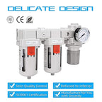 NANPU DFR-04 1/2" NPT Air Drying System - Double Air Filters, Air Pressure Regulator Combo - Semi-Auto Drain, Poly Bowl