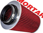 Mortar Aftermarket Auto Air Filter - Car Enthusiast Class Universal Cold Air Intake Gulps in More Air for More Engine Power & Passionate Induction Sound, 8-In-Long, Flange ID 4 In, Red