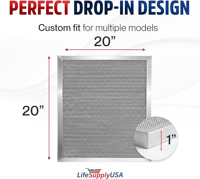 20x20x1 Electrostatic Air Filter, MERV 8, Washable, Reusable Furnace AC/HVAC Filter, Energy Saving, Easy to Clean, Long-Lasting by LifeSupplyUSA