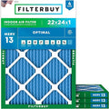 Filterbuy 22x24x1 Air Filter MERV 13 Optimal Smoke & Allergy Defense (4-Pack), Electrostatic Pleated HVAC AC Furnace Filters Replacement, Made in USA (Actual Size: 21.50 x 23.50 x 0.75)