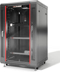 Sysracks 18U Wall Mount Server Rack Cabinet, 19” Locking Network Rack, 24” Deep, Glass Door, with Fan, PDU and Shelf