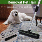 Multifunctional Broom, Telescopic Carpet Rake Rubber Pp 12.6in Brush Easy Wash Floor Carpet Broom for Pet Hair Dust Removal Tile Window Cleaner (Black)