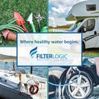 Filterlogic RV Inline Water Filter, NSF Certified, Reduces Chlorine, Bad Taste&Odor, Dedicated for RVs, 2 Pack Drinking Filter with 1 Flexible Hose Protector