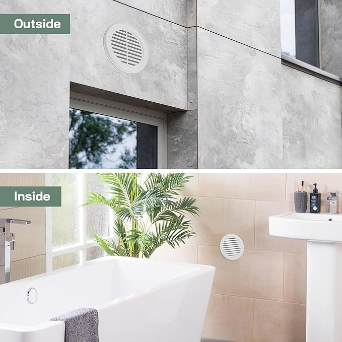 Vent Systems 4" Inch (Opening Dimensions) - Pack of 10 - White Soffit Vent Cover - Plastic Round Air Vent Grille - Built-in Mesh Screen - HVAC Register Louver for Bathroom, Home, Kitchen